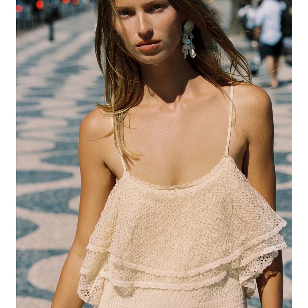POINTELLE KNIT RUFFLE DRESS - Picture 5 of 10